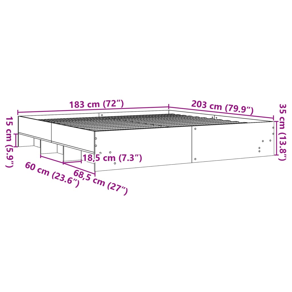 Bettgestell ohne Matratze Sonoma-Eiche 180x200 cm Holzwerkstoff