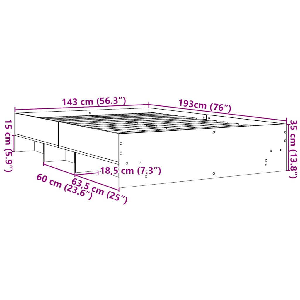 Bettgestell ohne Matratze Sonoma-Eiche 140x190 cm Holzwerkstoff