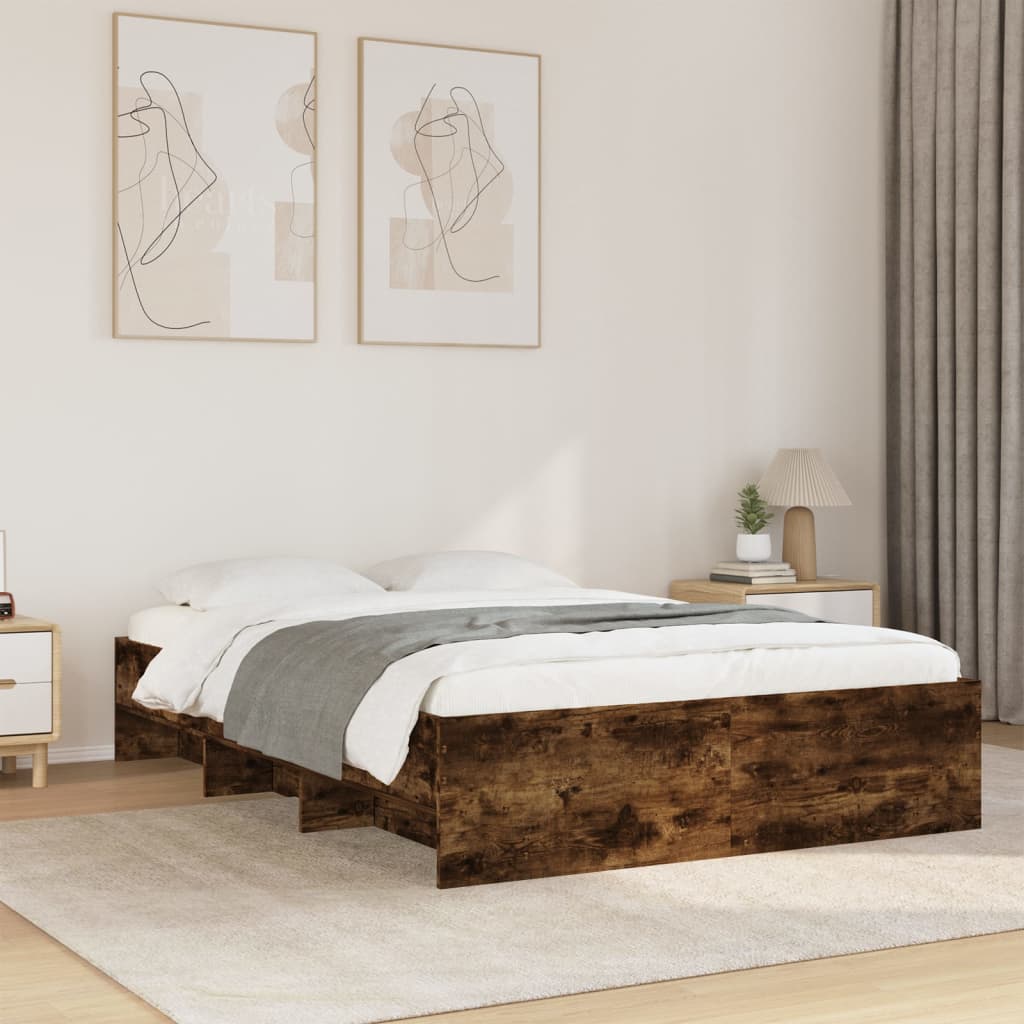 Bettgestell ohne Matratze Räuchereiche 140x190 cm Holzwerkstoff