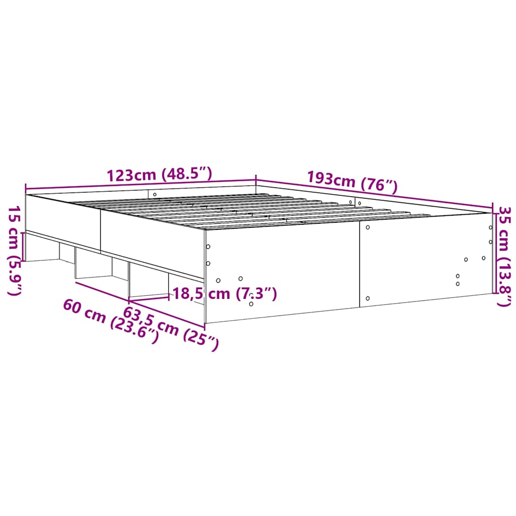 Bettgestell ohne Matratze Räuchereiche 120x190 cm Holzwerkstoff