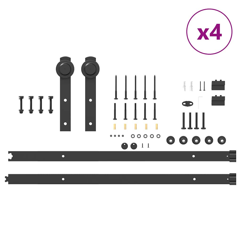 Schiebetürbeschlag-Set 366 cm Stahl Schwarz