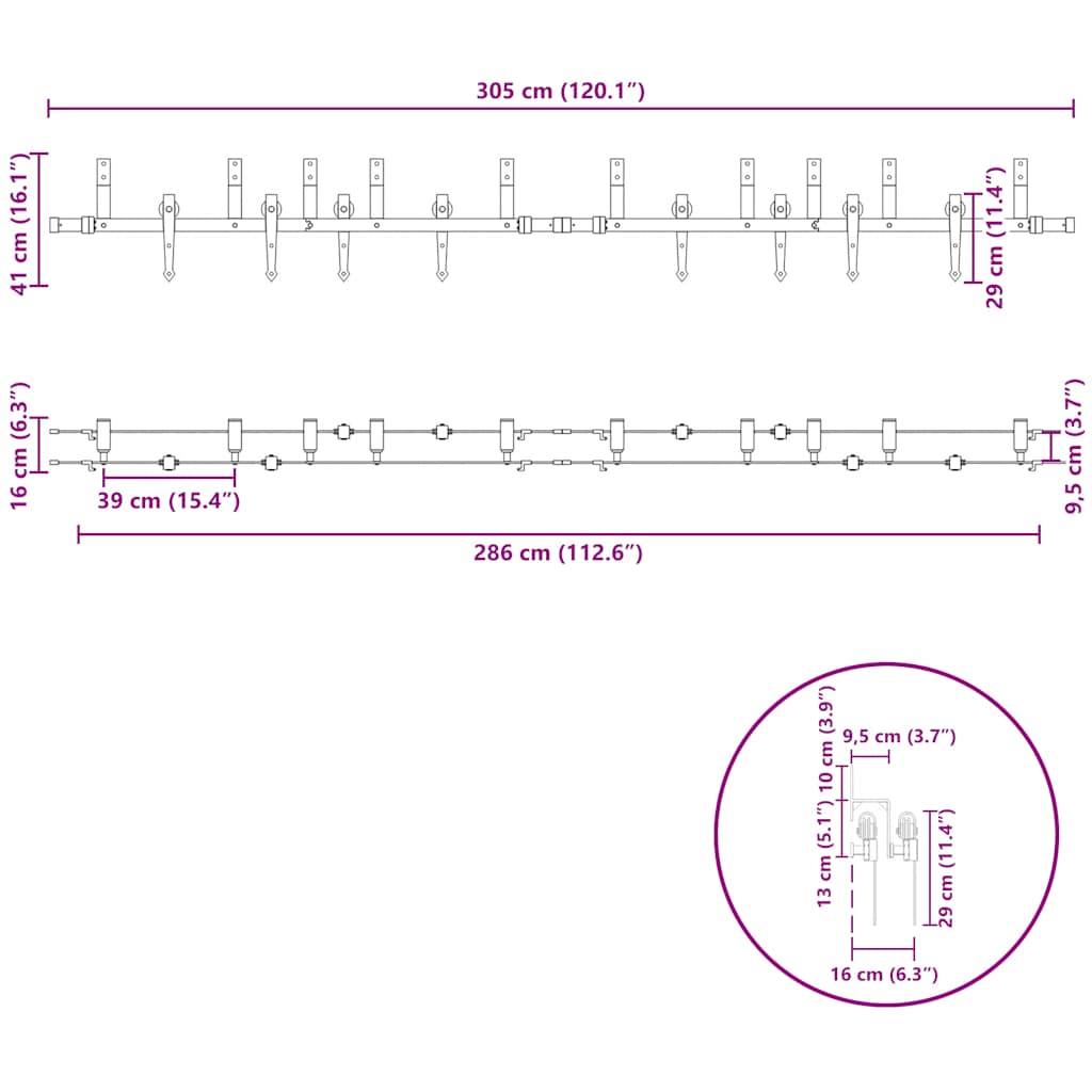 Schiebetürbeschlag-Set 305 cm Stahl Schwarz