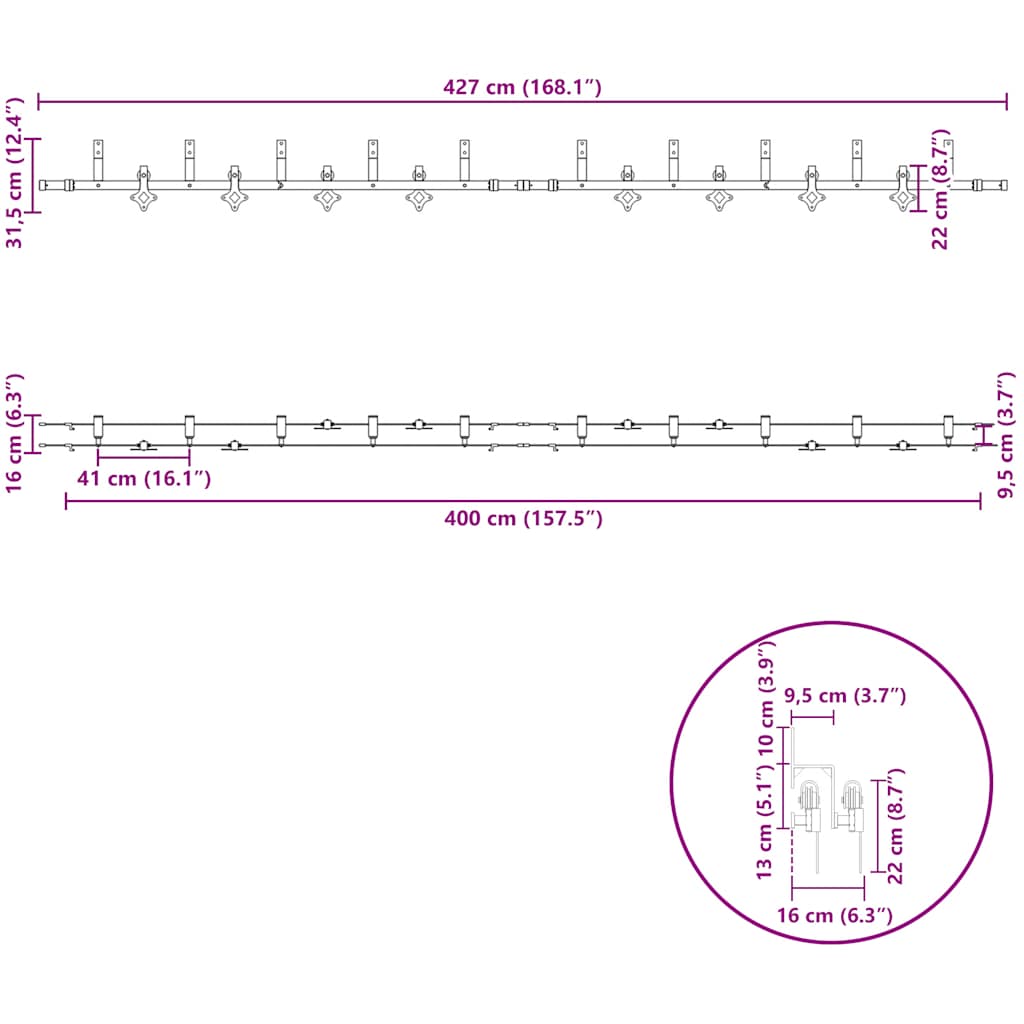Schiebetürbeschlag-Set 427 cm Stahl Schwarz