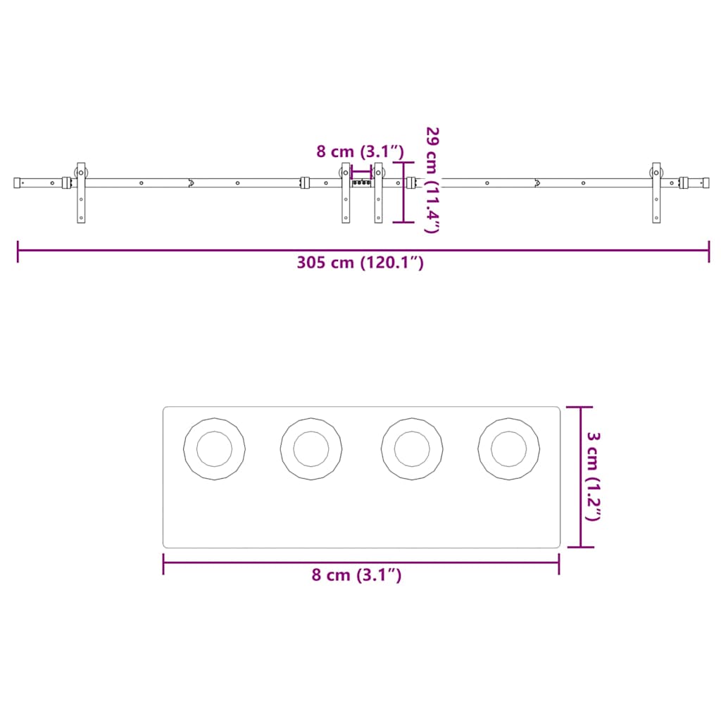 Schiebetürbeschlag-Set 305 cm Stahl Schwarz