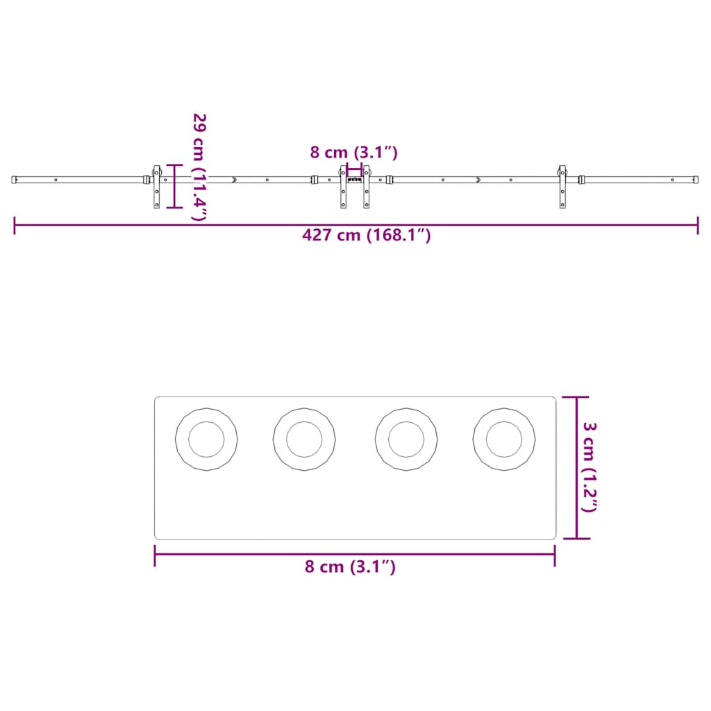 Schiebetürbeschlag-Set 427 cm Stahl Schwarz