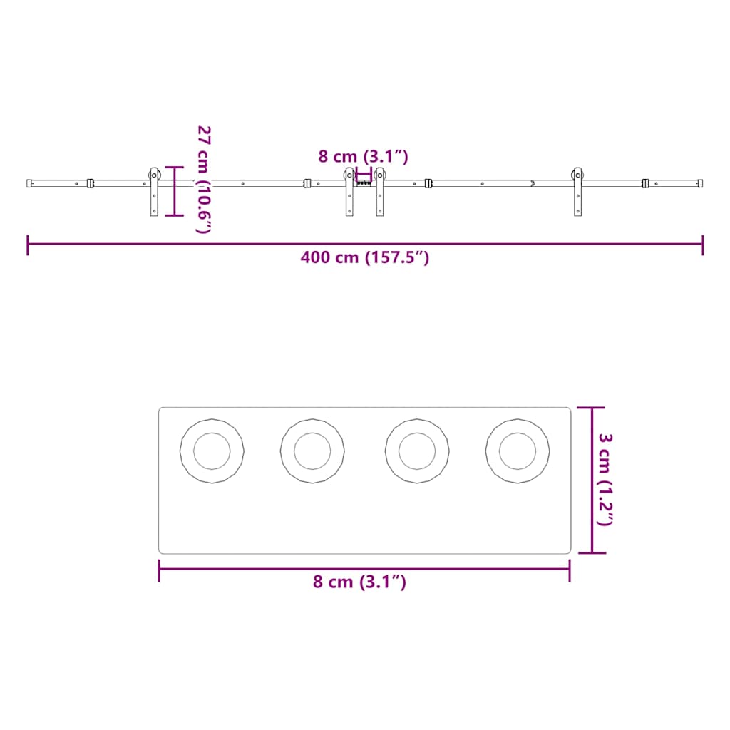 Schiebetürbeschlag-Set 400 cm Stahl Schwarz