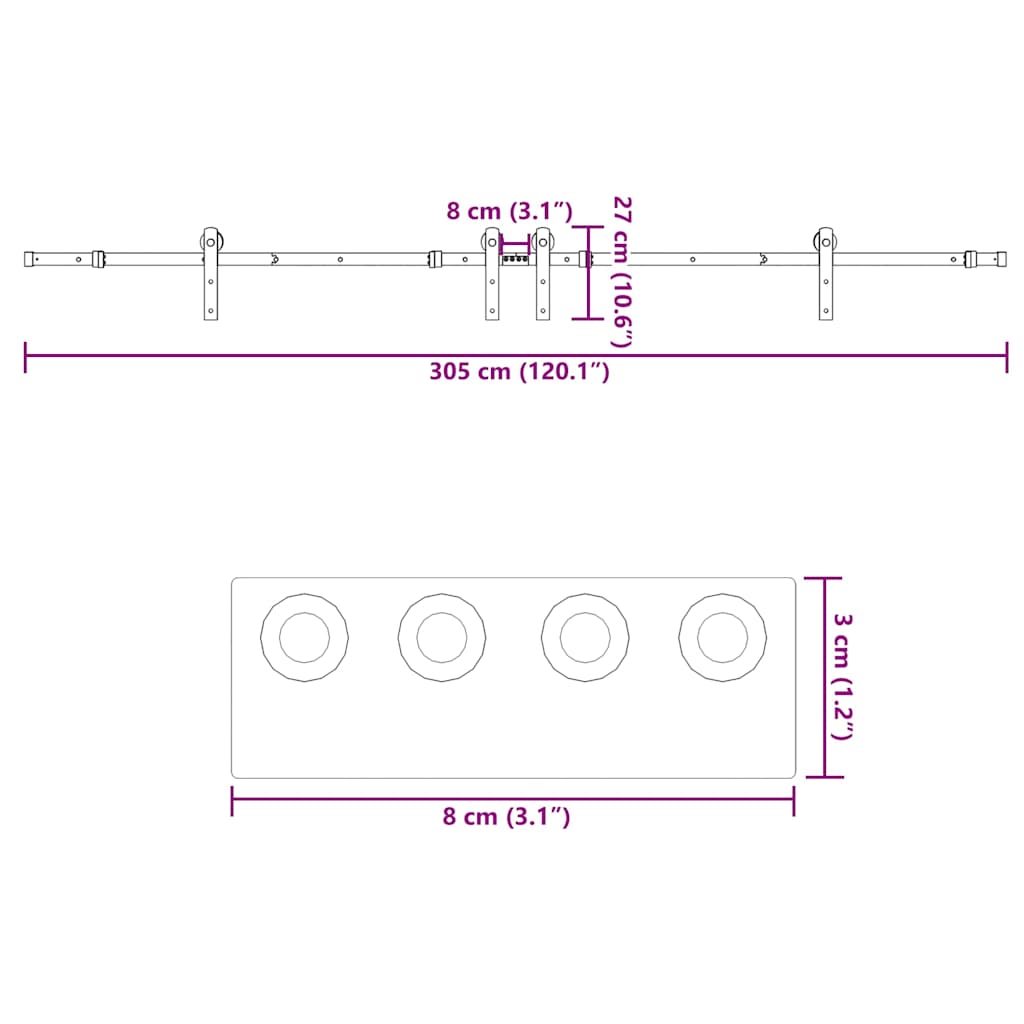 Schiebetürbeschlag-Set 305 cm Stahl Schwarz