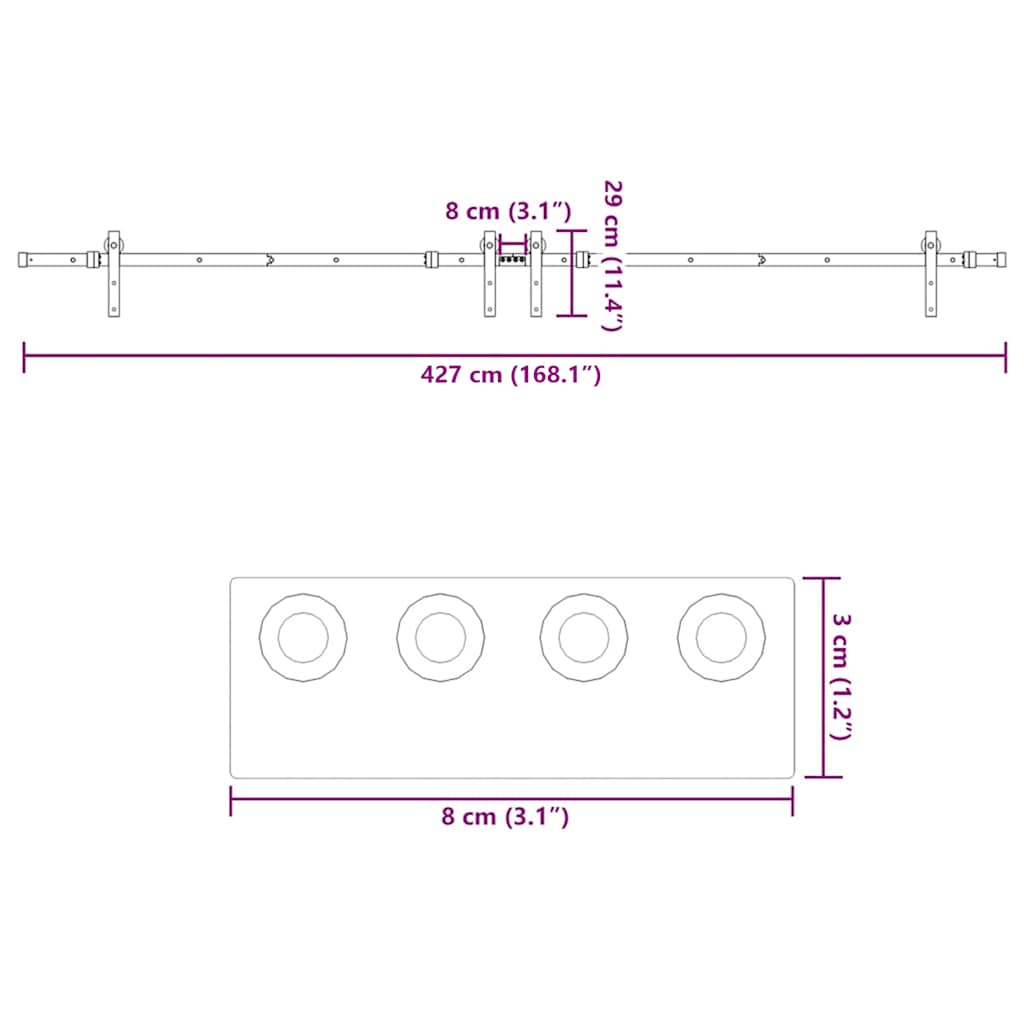 Schiebetürbeschlag-Set 427 cm Stahl Schwarz