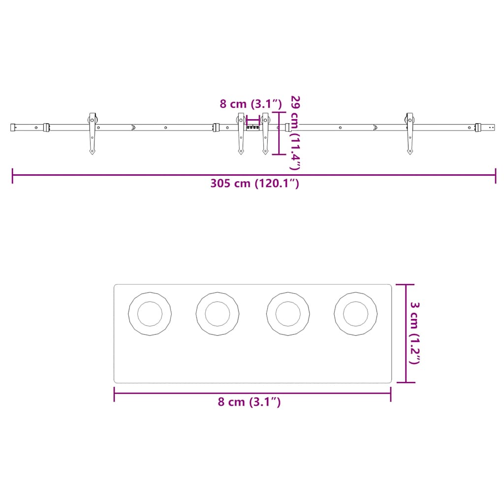 Schiebetürbeschlag-Set 305 cm Stahl Schwarz
