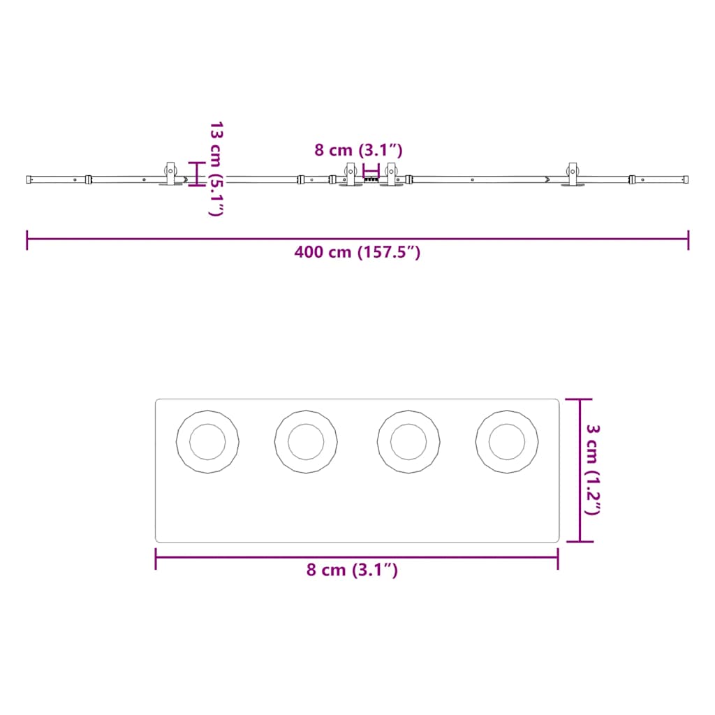 Schiebetürbeschlag-Set 400 cm Stahl Schwarz