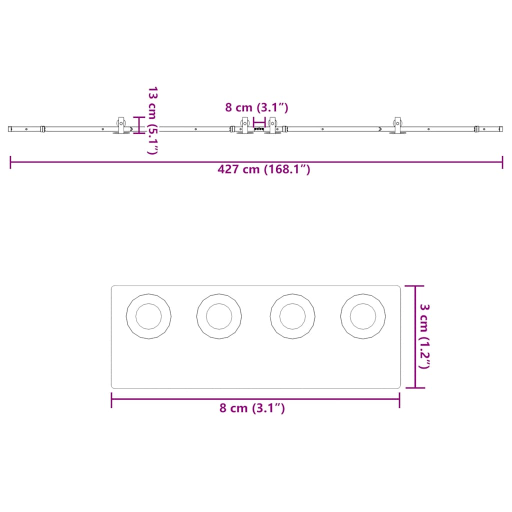 Schiebetürbeschlag-Set 427 cm Stahl Schwarz