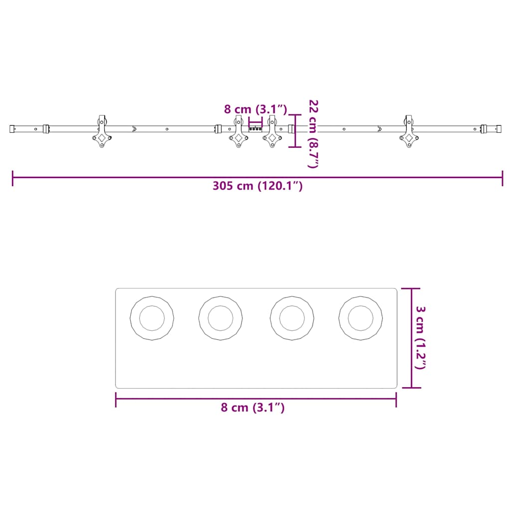 Schiebetürbeschlag-Set 305 cm Stahl Schwarz