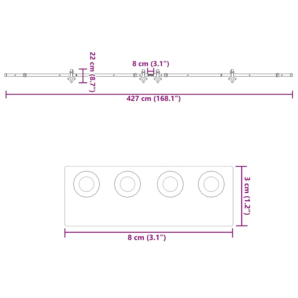 Schiebetürbeschlag-Set 427 cm Stahl Schwarz