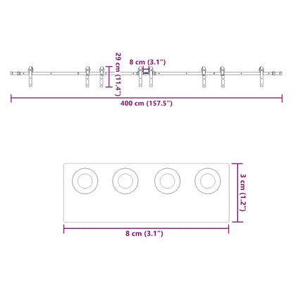 Schiebetürbeschlag-Set 400 cm Stahl Schwarz