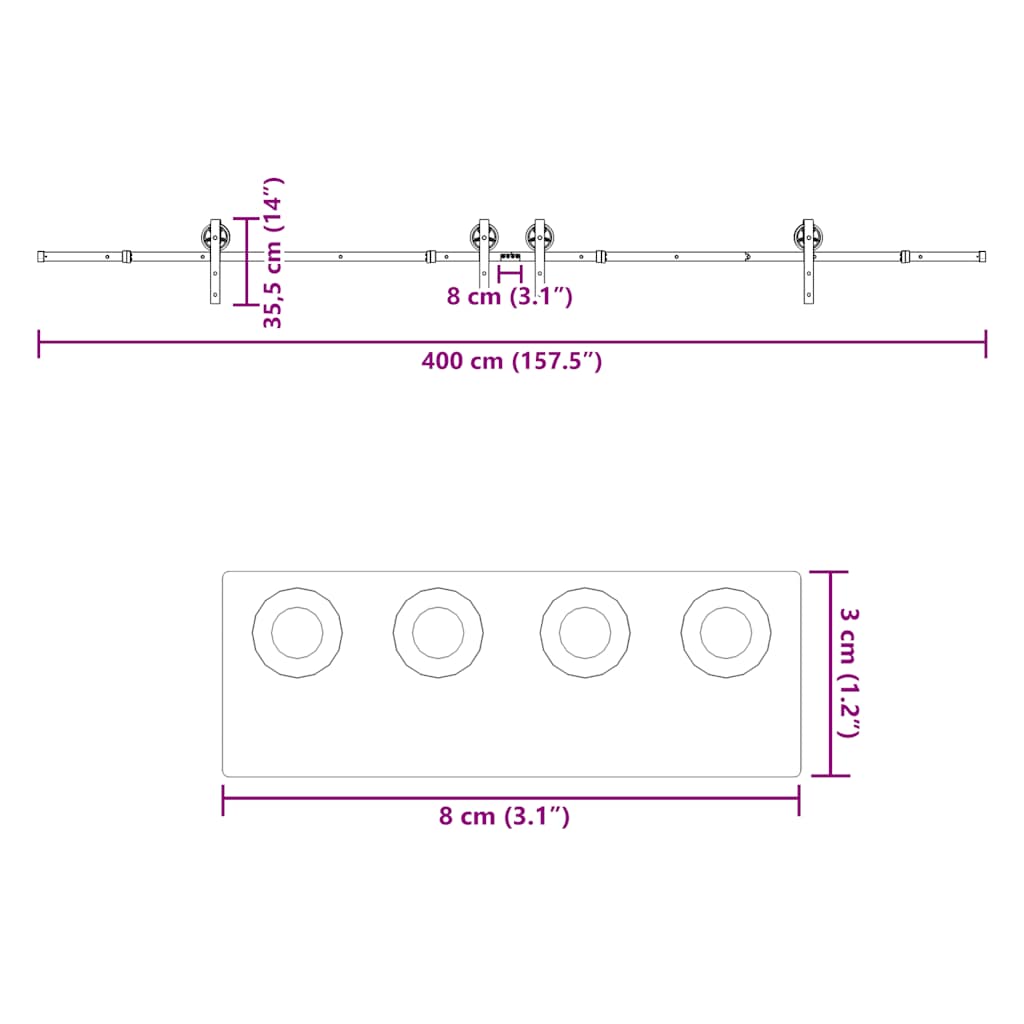 Schiebetürbeschlag-Set 400 cm Stahl Schwarz