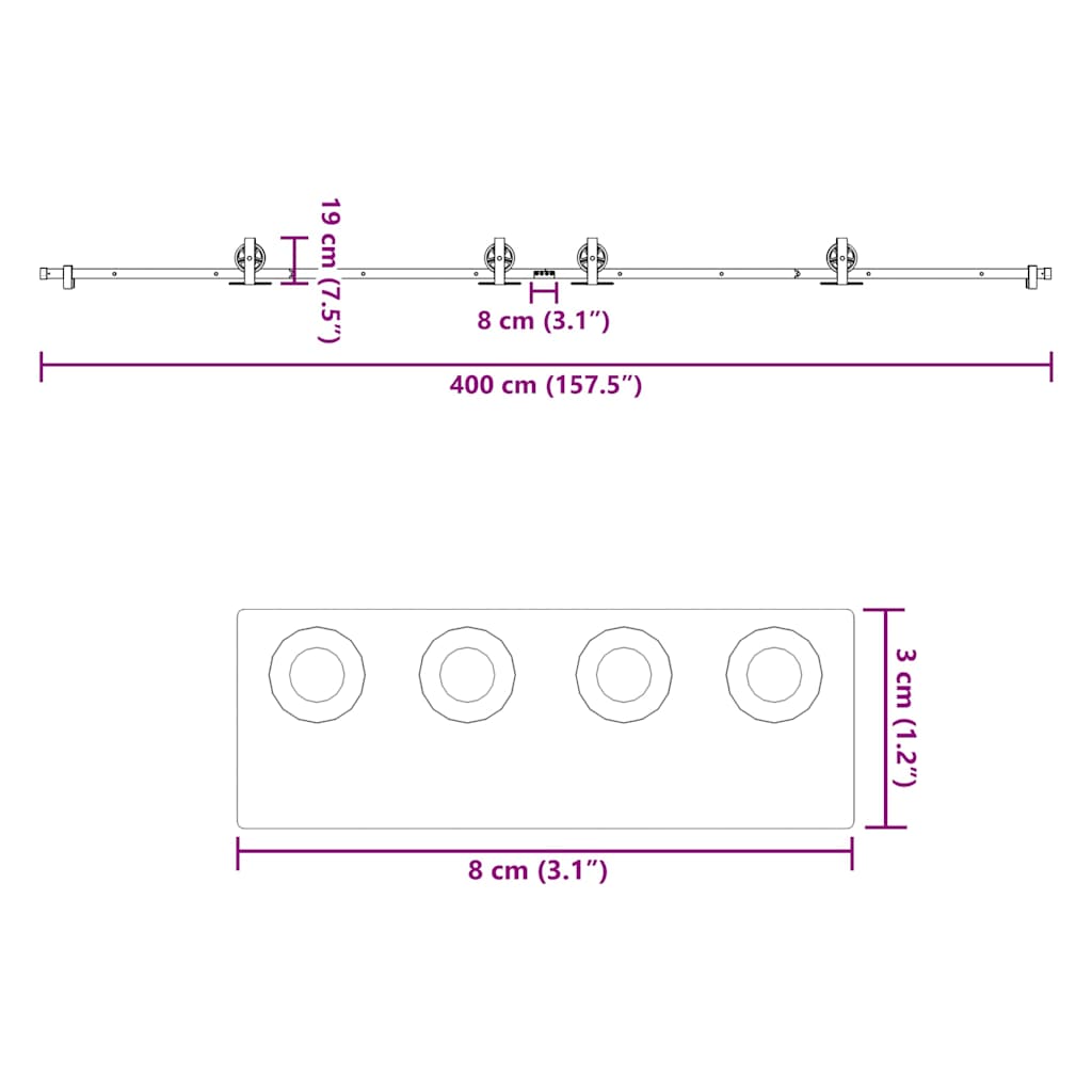 Schiebetürbeschlag-Set 400 cm Stahl Schwarz