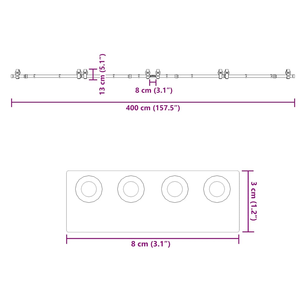 Schiebetürbeschlag-Set 400 cm Stahl Schwarz