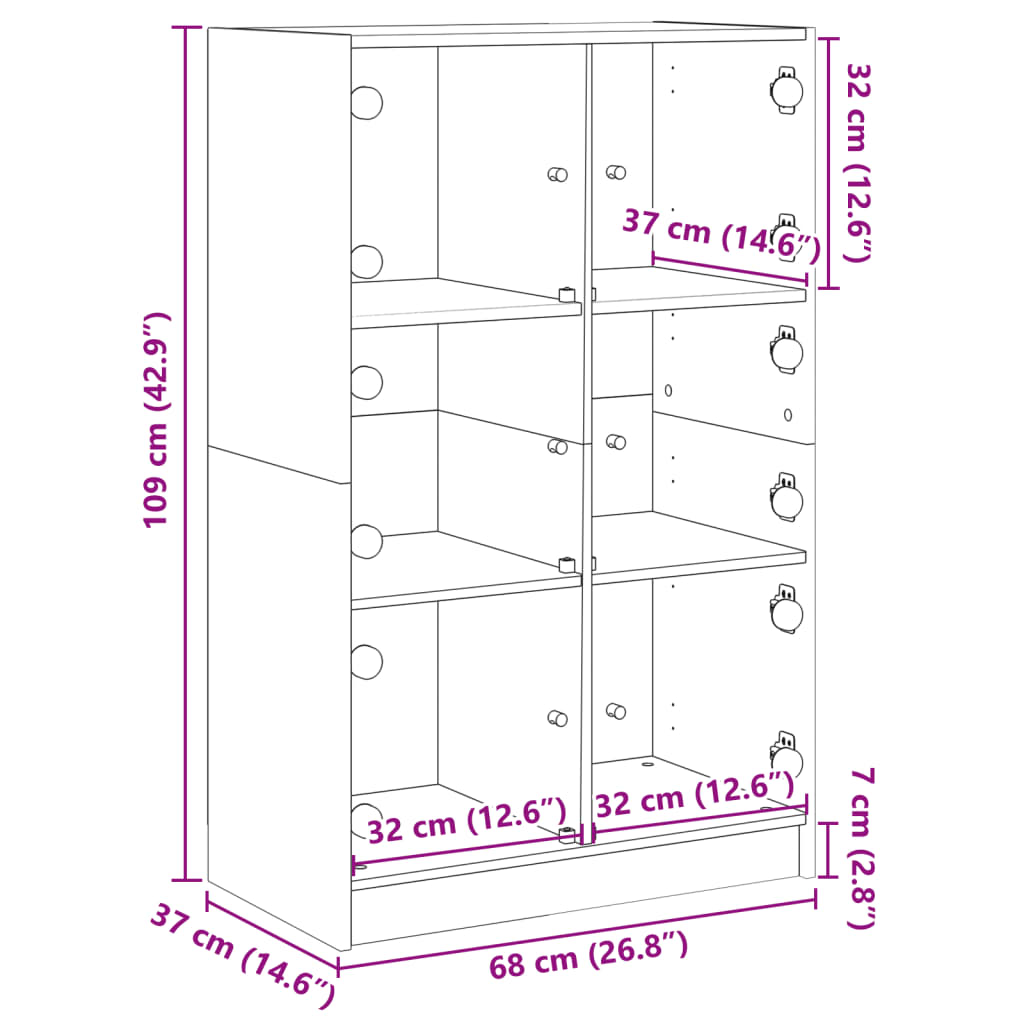 Highboard mit Türen Schwarz 68x37x109 cm Holzwerkstoff