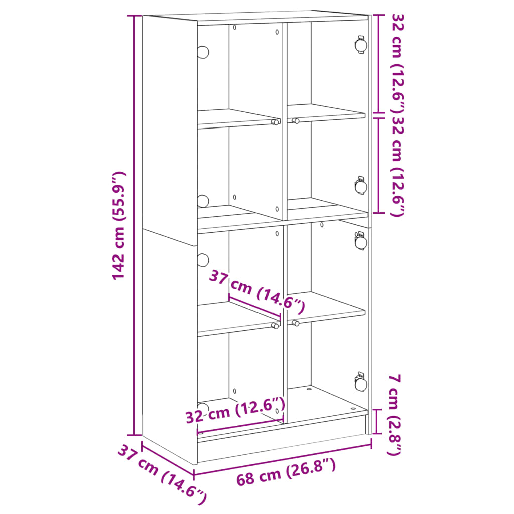 Highboard mit Türen Grau Sonoma 68x37x142 cm Holzwerkstoff