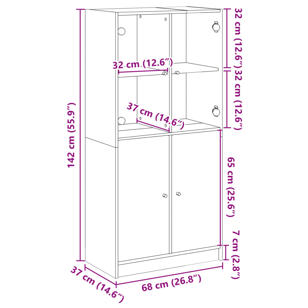 Highboard mit Türen Betongrau 68x37x142 cm Holzwerkstoff