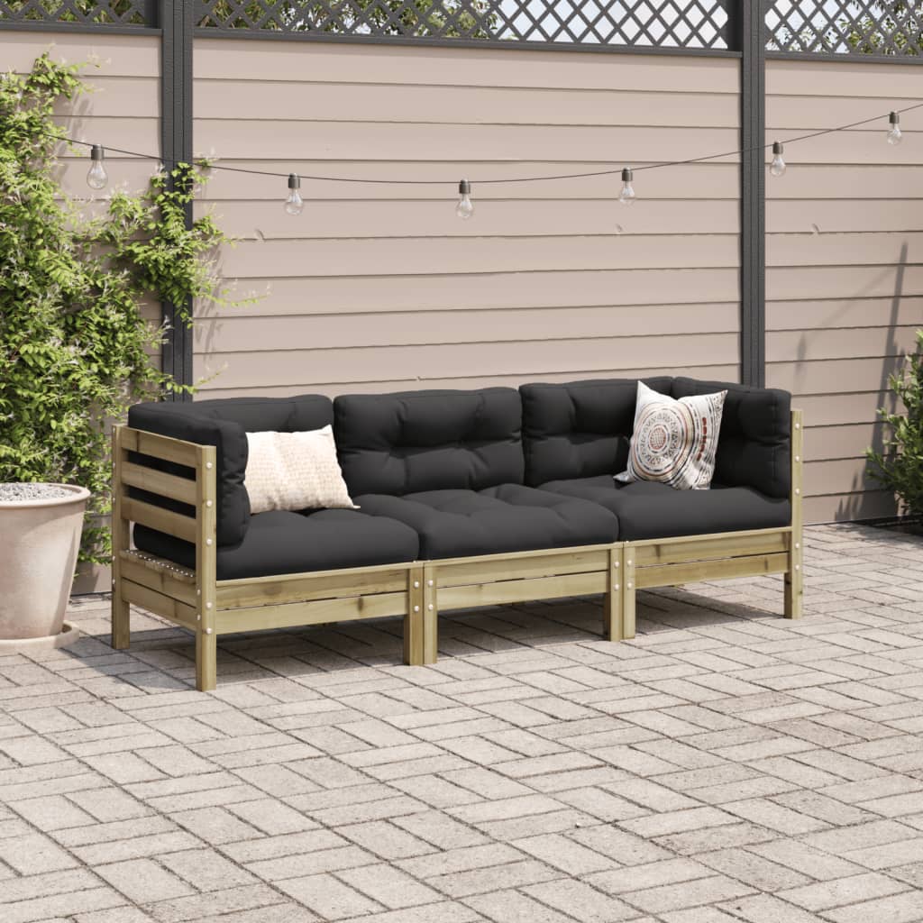 3-tlg. Garten-Sofagarnitur mit Kissen Kiefernholz Imprägniert