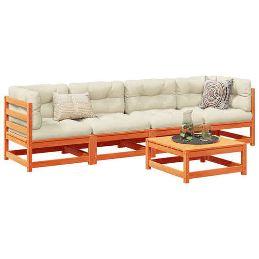 5-tlg. Garten-Sofagarnitur Wachsbraun Massivholz Kiefer