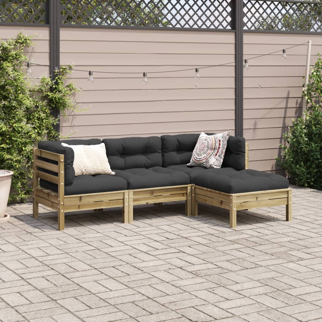 4-tlg. Garten-Sofagarnitur mit Kissen Kiefernholz Imprägniert