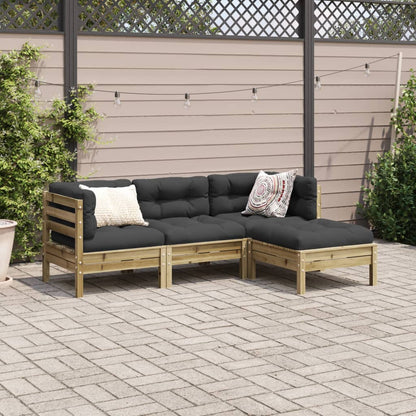 4-tlg. Garten-Sofagarnitur mit Kissen Kiefernholz Imprägniert