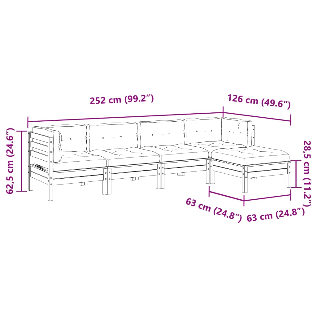 5-tlg. Garten-Sofagarnitur mit Kissen Massivholz Douglasie