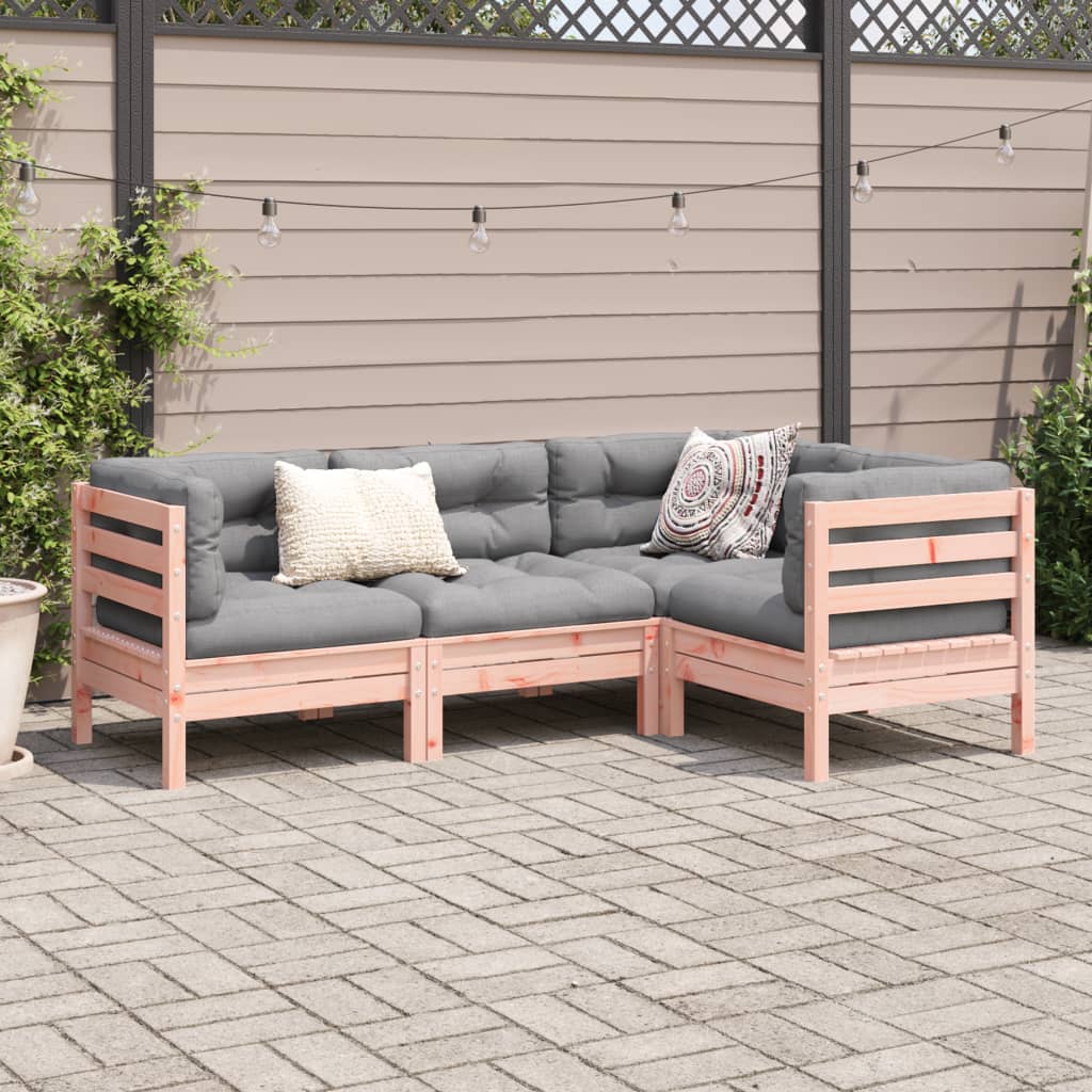 4-tlg. Garten-Sofagarnitur mit Kissen Massivholz Douglasie