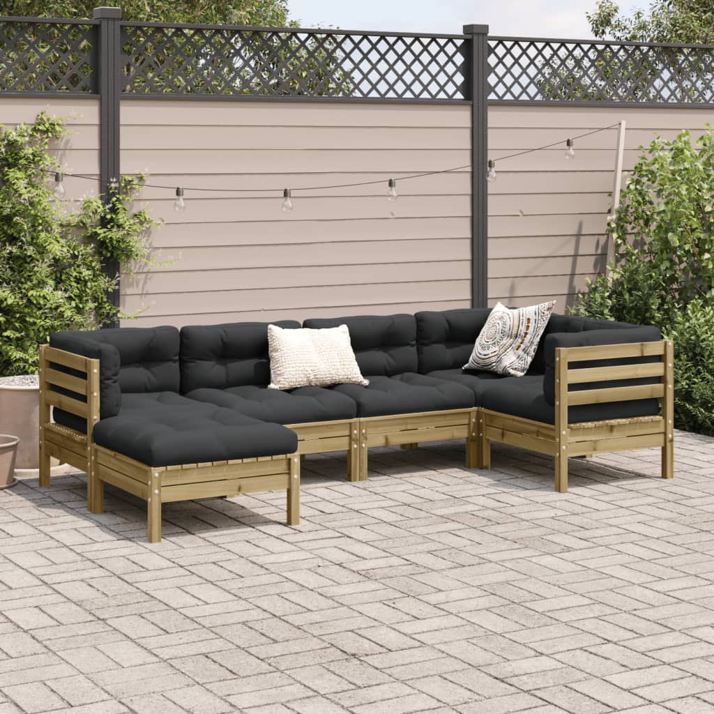6-tlg. Garten-Sofagarnitur mit Kissen Kiefernholz Imprägniert