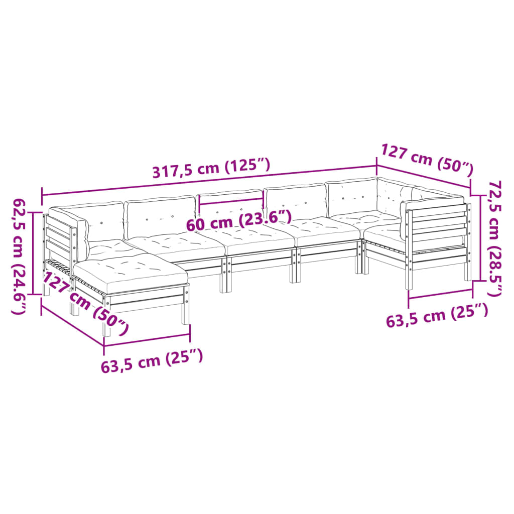 7-tlg. Garten-Sofagarnitur mit Kissen Massivholz Douglasie