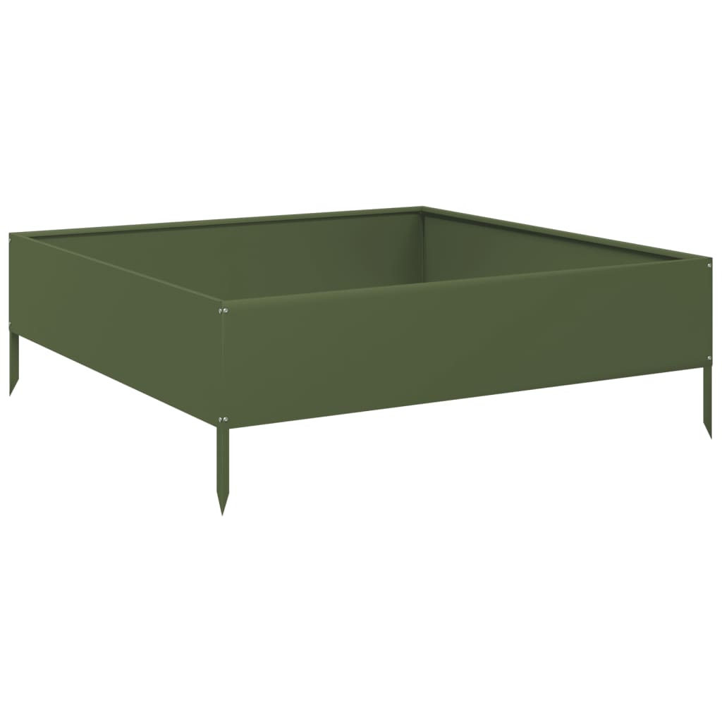 Lit surélevé vert olive 100x100x33,5 cm acier