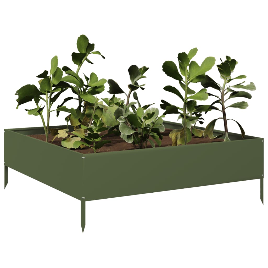 Lit surélevé vert olive 100x100x33,5 cm acier