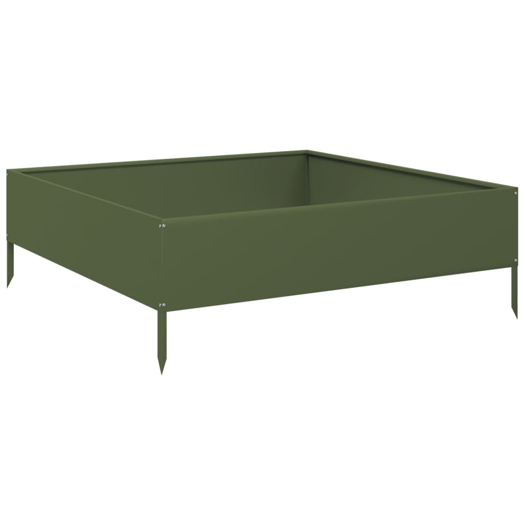 Lit surélevé vert olive 100x100x33,5 cm acier