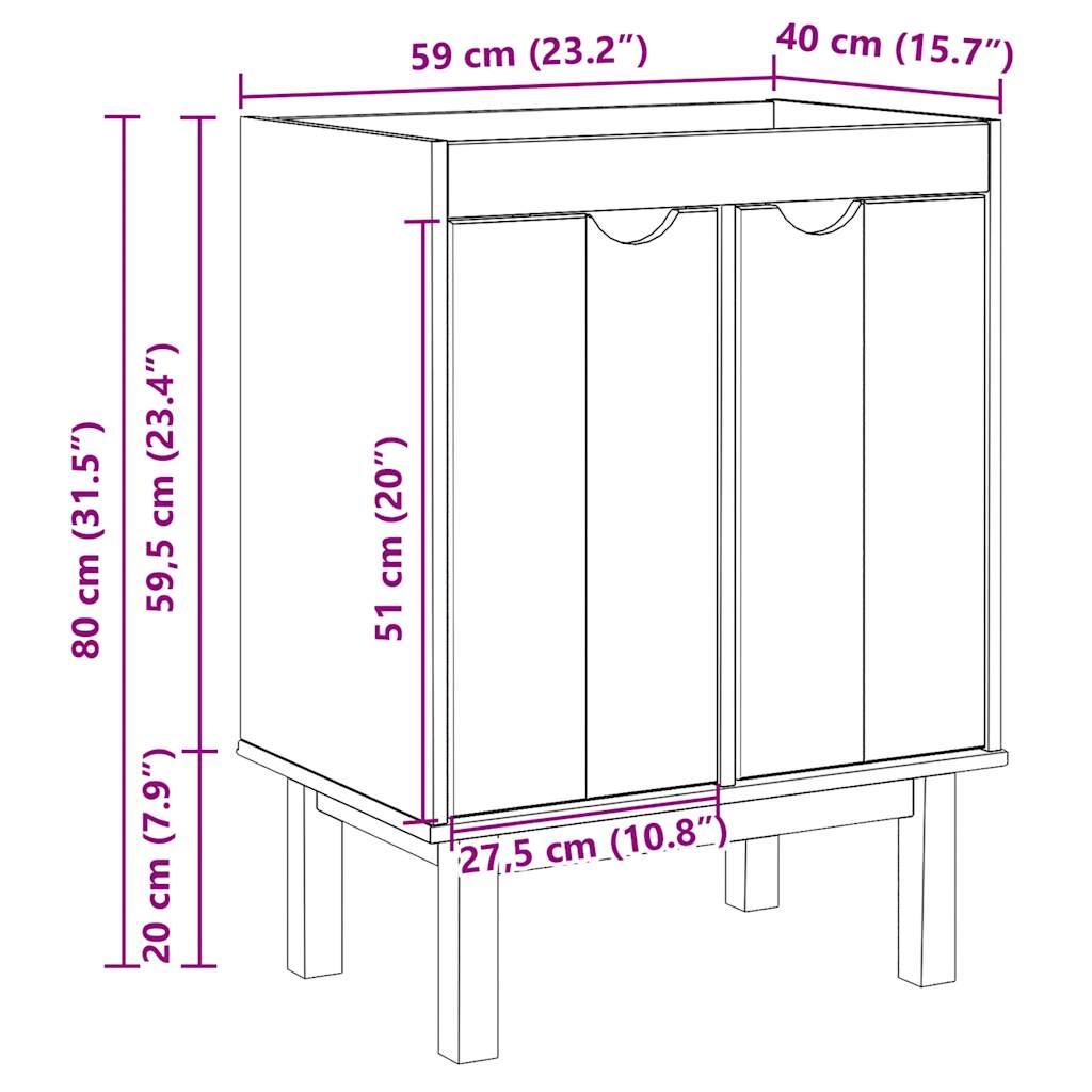 Meuble lavabo OTTA 59x40x80 cm en bois de pin massif