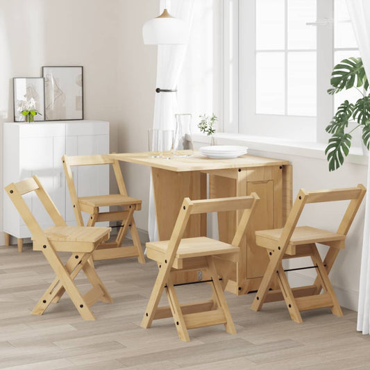 Chaises de salle à manger pliables 4 pièces en bois massif marron ciré Corona.