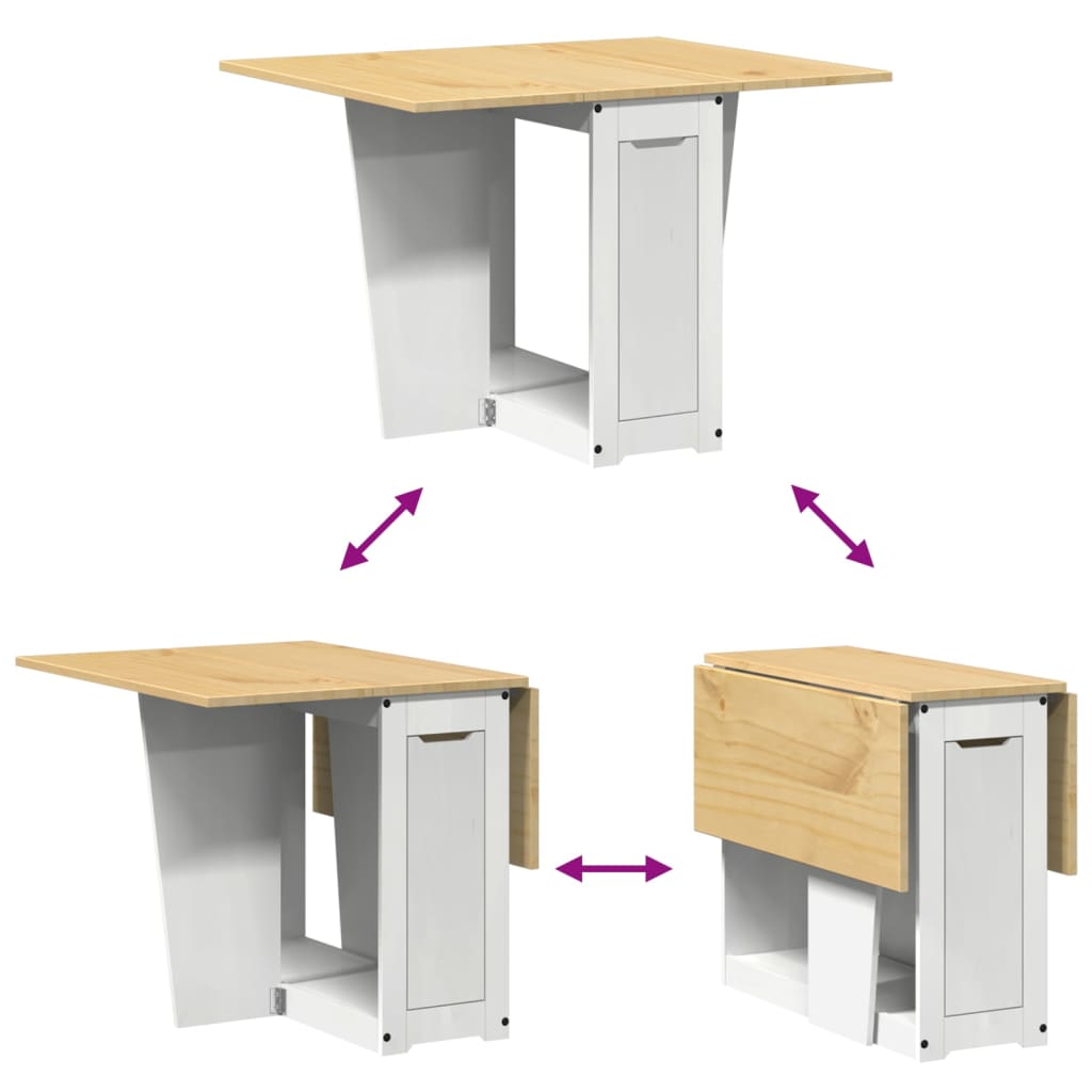 Table à manger Butterfly pliable Corona en bois de pin massif blanc