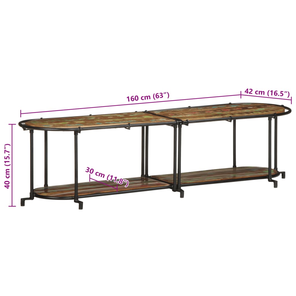 Etagère TV 160x42x40 cm bois massif de récupération