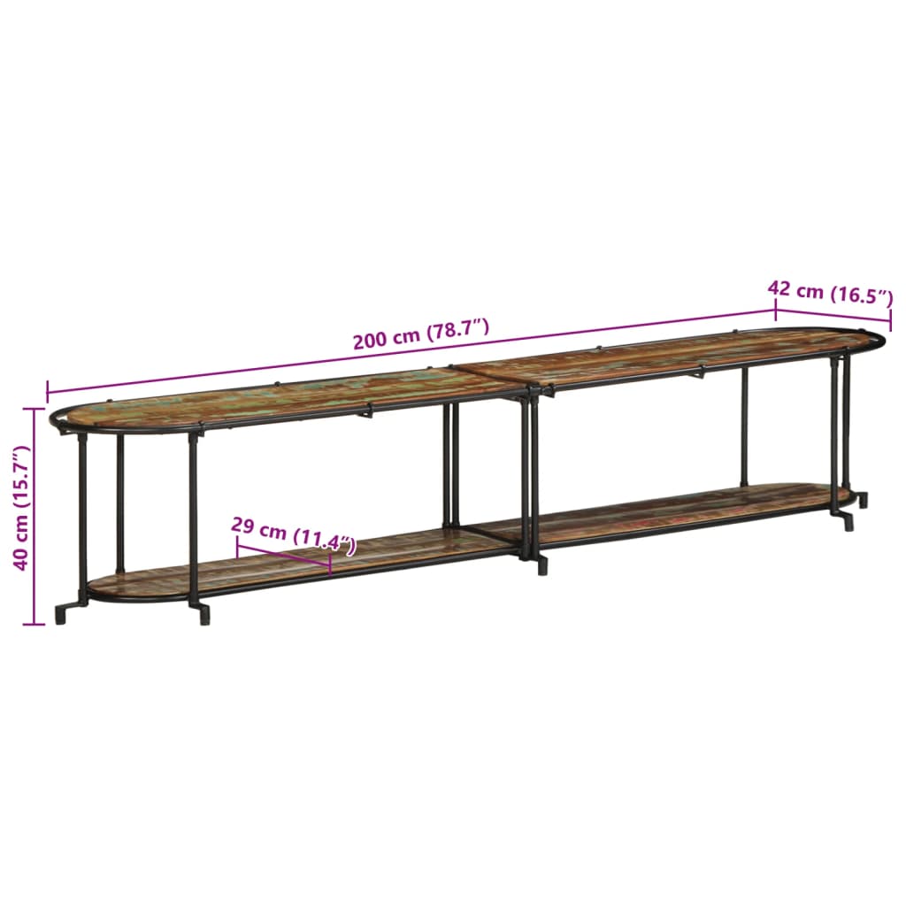 Etagère TV 200x42x40 cm bois massif de récupération