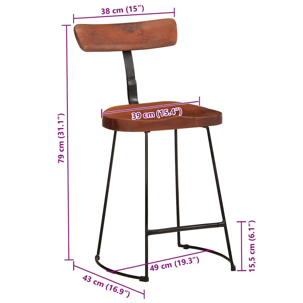 Barhocker 2 Stk. 49x43x79 cm Mango Massivholz