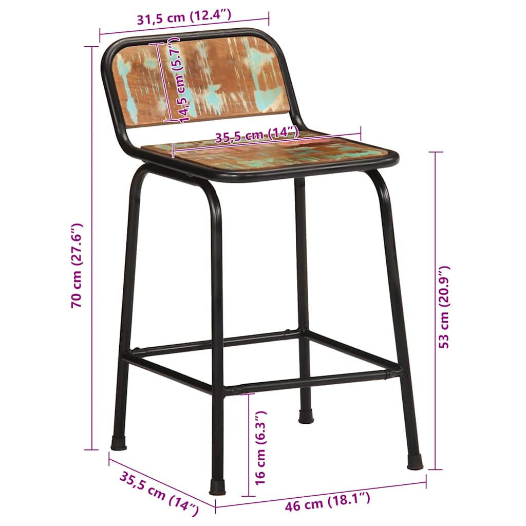 Barhocker 2 Stk. 46x35,5x70 cm Altholz Massivholz