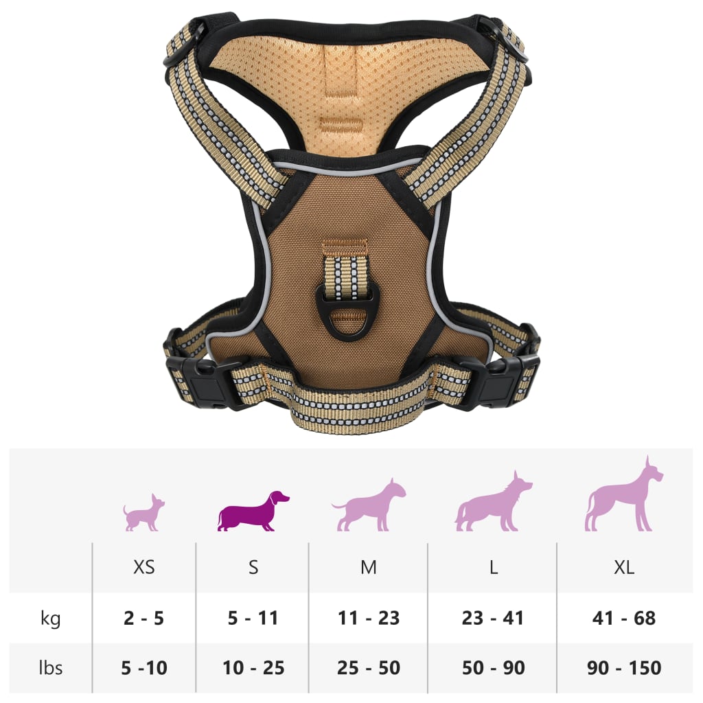 Dog Harness Reflective Adjustable Brown S