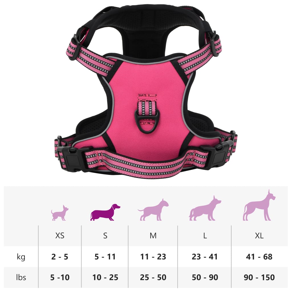 Dog Harness Reflective Adjustable Pink S