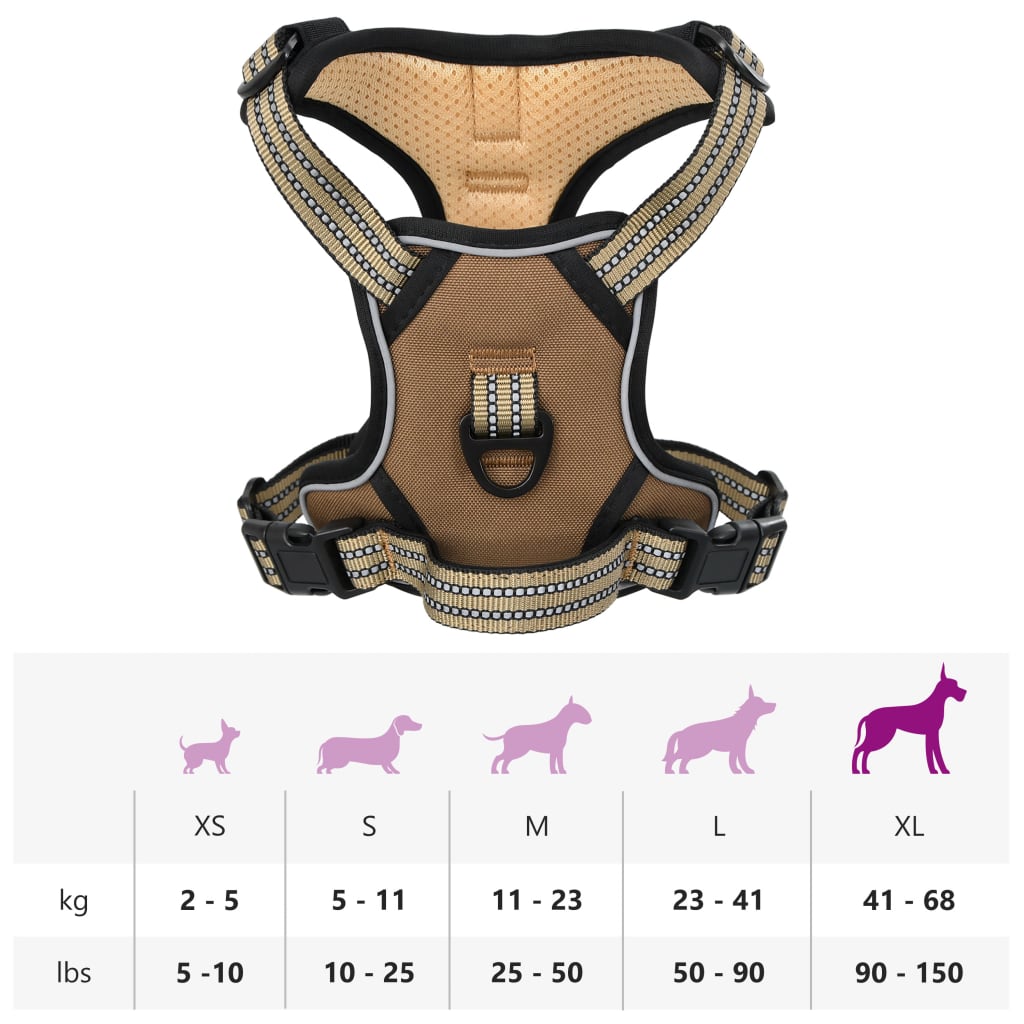 Dog Harness Reflective Adjustable Brown XL