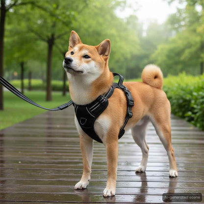 Hundegeschirr mit Leine & Halsband Verstellbar Schwarz L