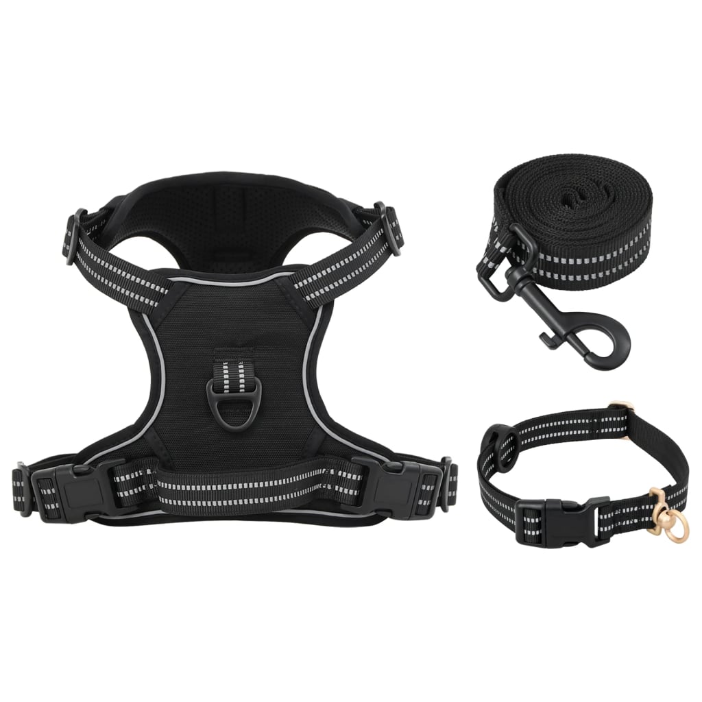 Dog Harness with Leash &amp; Collar Adjustable Black XL