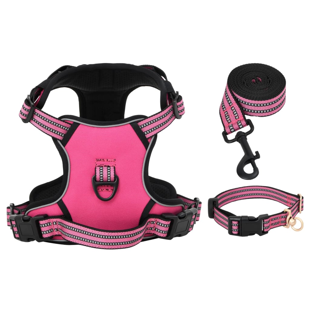 Dog Harness with Leash &amp; Collar Adjustable Pink XL