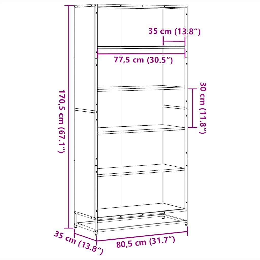 Bücherregal Sonoma-Eiche 80,5x35x170,5 cm Holzwerkstoff