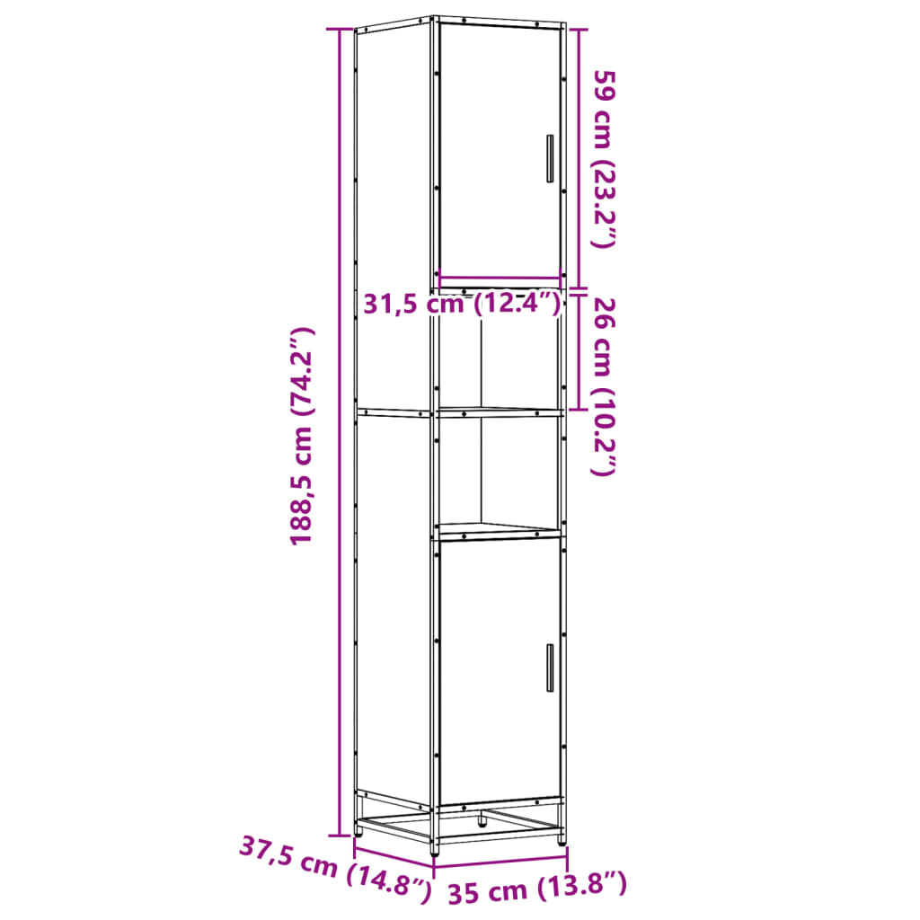 Badschrank Eichen-Optik 35x37,5x188,5 cm Holzwerkstoff Metall